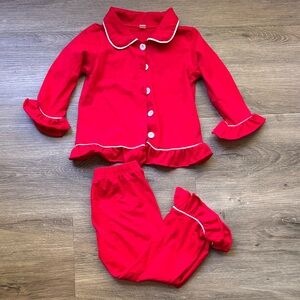 Red Ruffle Kids Pajamas with White Trim